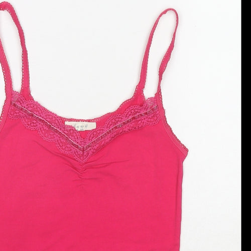 White Stuff Womens Pink Cotton Basic Tank Size 8 V-Neck - Lace Details