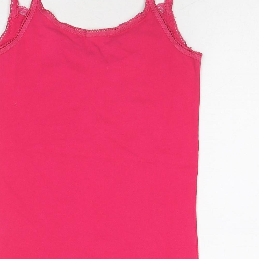 White Stuff Womens Pink Cotton Basic Tank Size 8 V-Neck - Lace Details