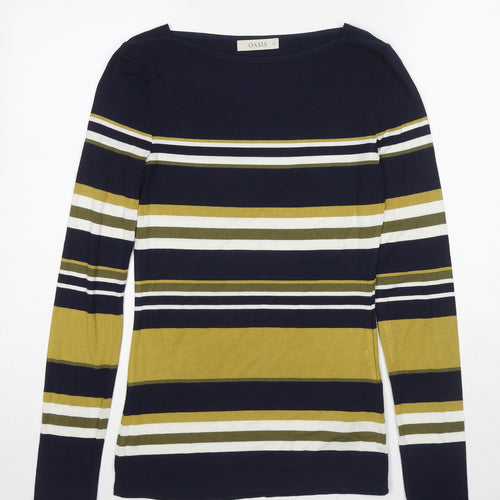 Oasis Womens Multicoloured Striped Viscose Basic T-Shirt Size XS Boat Neck
