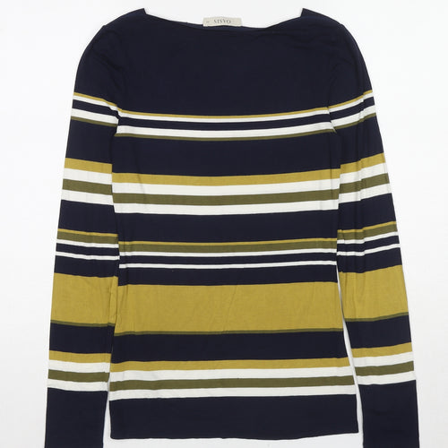 Oasis Womens Multicoloured Striped Viscose Basic T-Shirt Size XS Boat Neck
