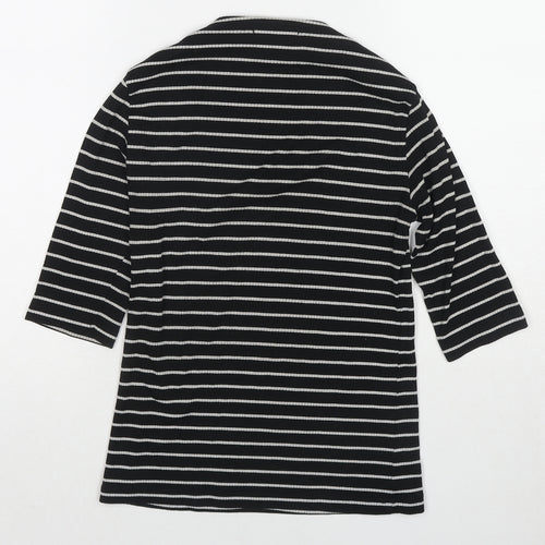 Pull&Bear Womens Black Boat Neck Striped Polyester Pullover Jumper Size L
