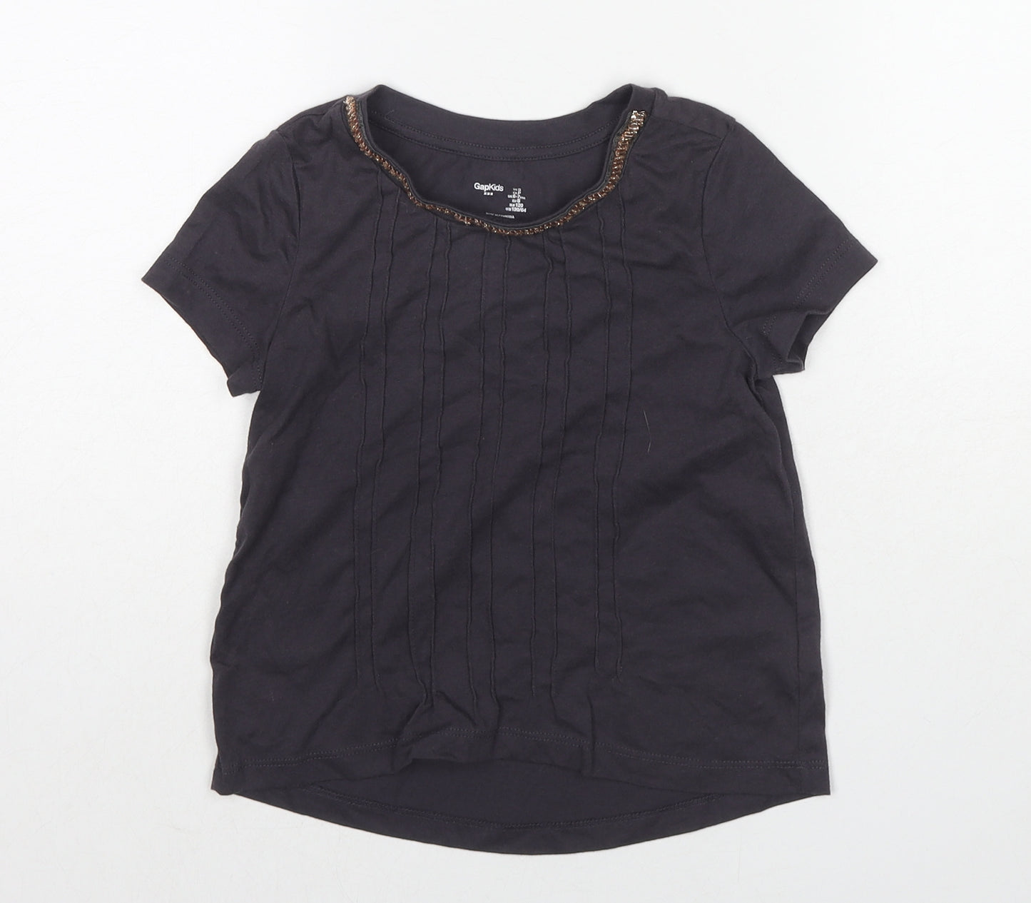 Gap Girls Grey Cotton Basic T-Shirt Size 6-7 Years Round Neck Pullover