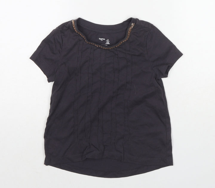 Gap Girls Grey Cotton Basic T-Shirt Size 6-7 Years Round Neck Pullover