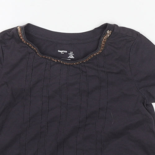 Gap Girls Grey Cotton Basic T-Shirt Size 6-7 Years Round Neck Pullover