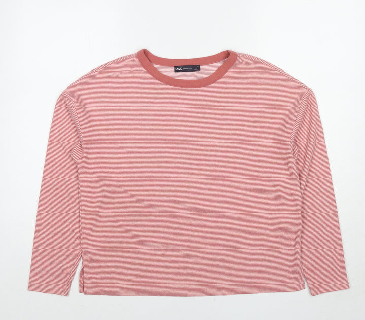 Marks and Spencer Womens Red Striped Polyester Pullover Sweatshirt Size 10 Pullover