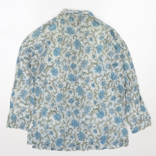 People Tree Womens Blue Floral Polyester Basic Button-Up Size M Collared