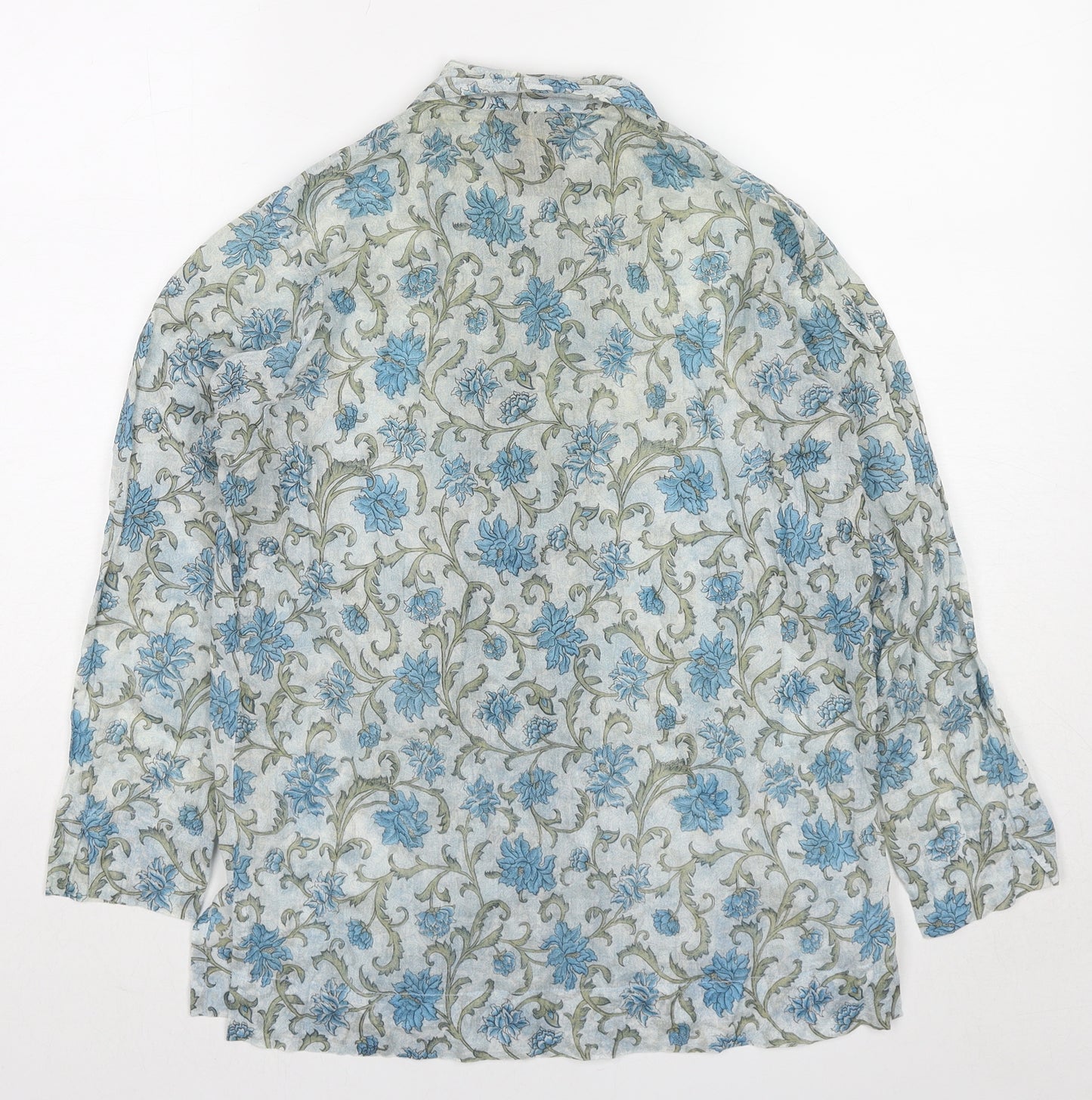 People Tree Womens Blue Floral Polyester Basic Button-Up Size M Collared