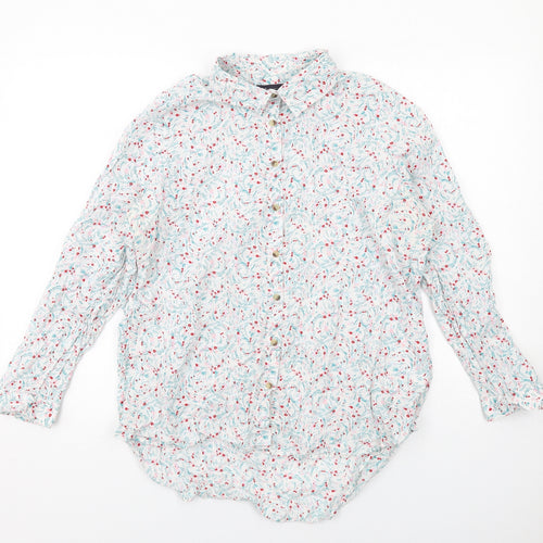 Marks and Spencer Womens White Geometric Cotton Basic Button-Up Size 18 Collared