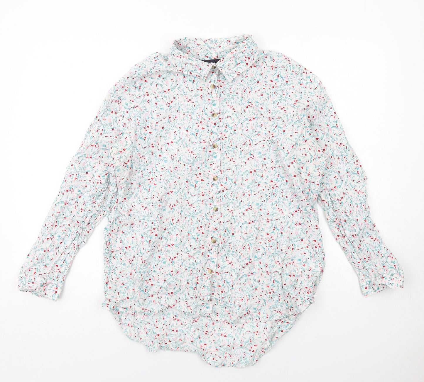 Marks and Spencer Womens White Geometric Cotton Basic Button-Up Size 18 Collared
