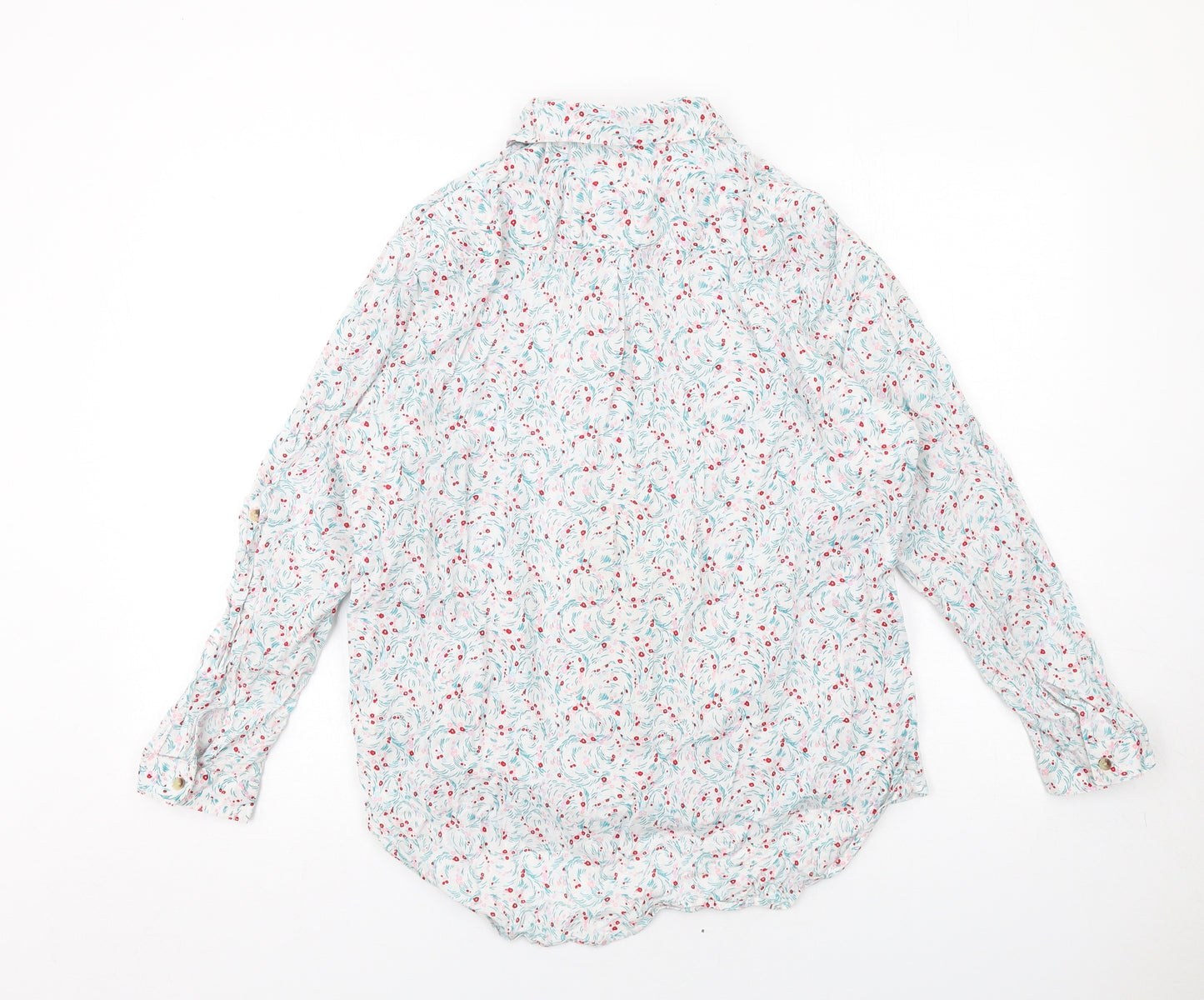 Marks and Spencer Womens White Geometric Cotton Basic Button-Up Size 18 Collared