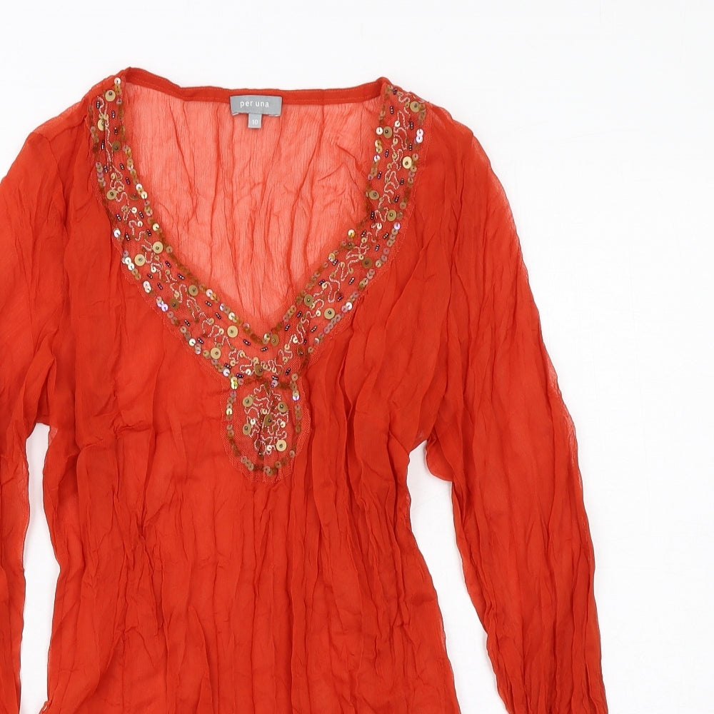 Per Una Womens Orange Polyester Kimono Blouse Size 10 V-Neck