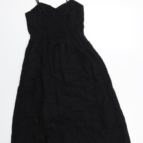 H&M Womens Black Cotton A-Line Size 8 V-Neck Button