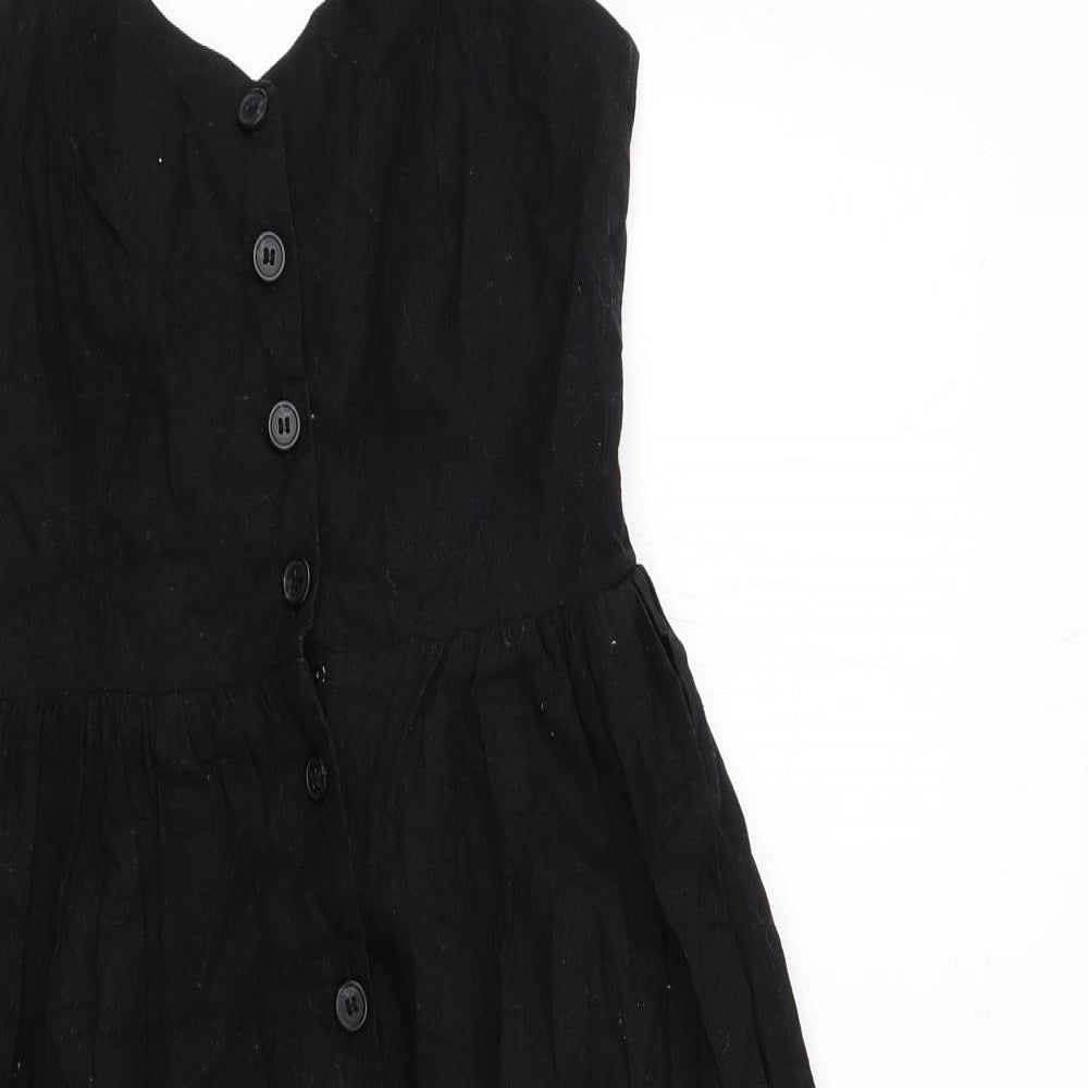 H&M Womens Black Cotton A-Line Size 8 V-Neck Button