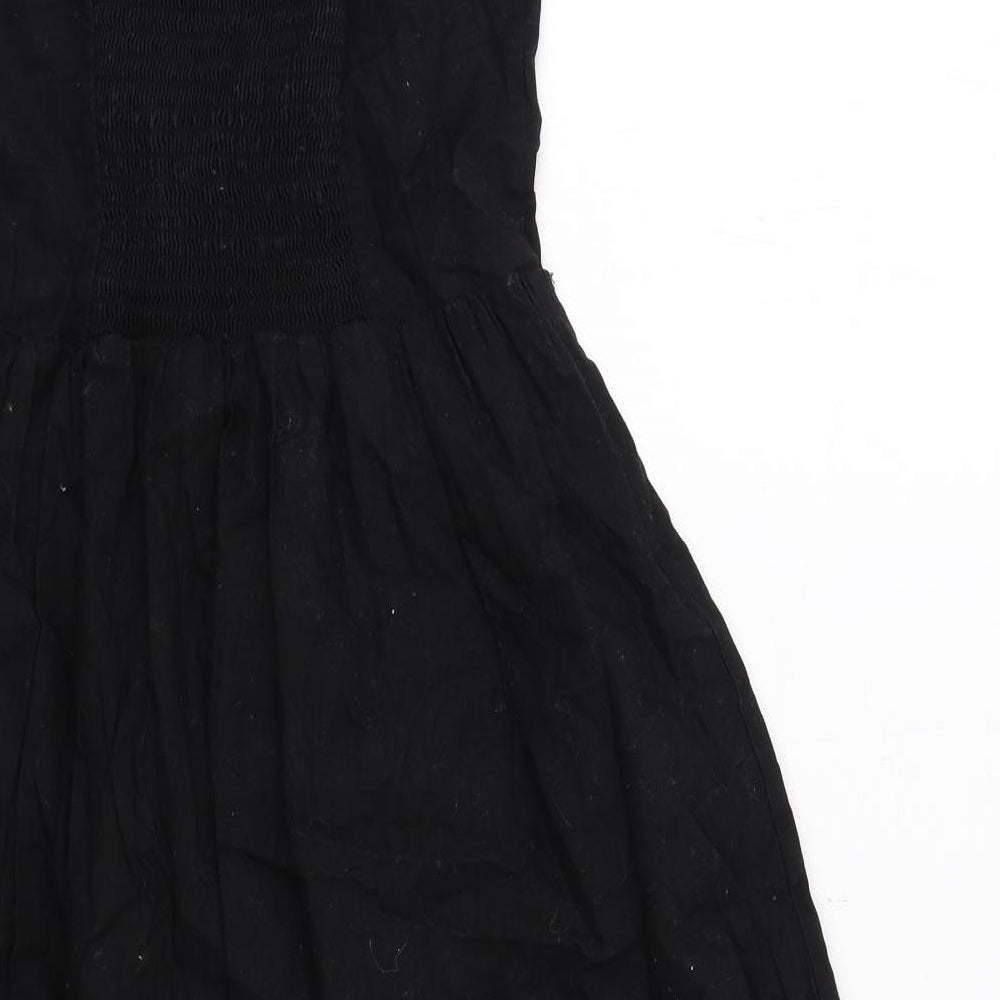 H&M Womens Black Cotton A-Line Size 8 V-Neck Button