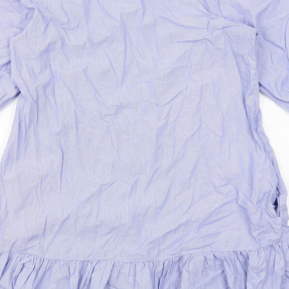 Zara Womens Blue Striped Cotton A-Line Size XL Round Neck Pullover
