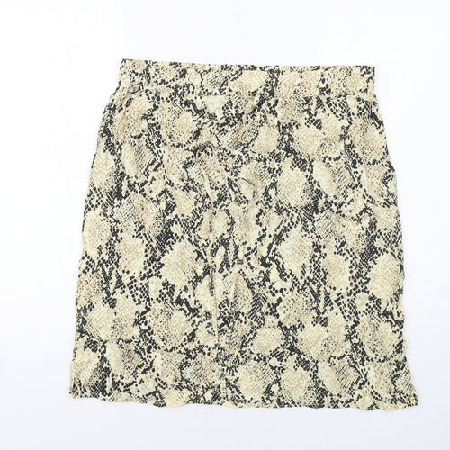 Marks and Spencer Womens Beige Animal Print Viscose A-Line Skirt Size 16 Drawstring - Snakeskin pattern
