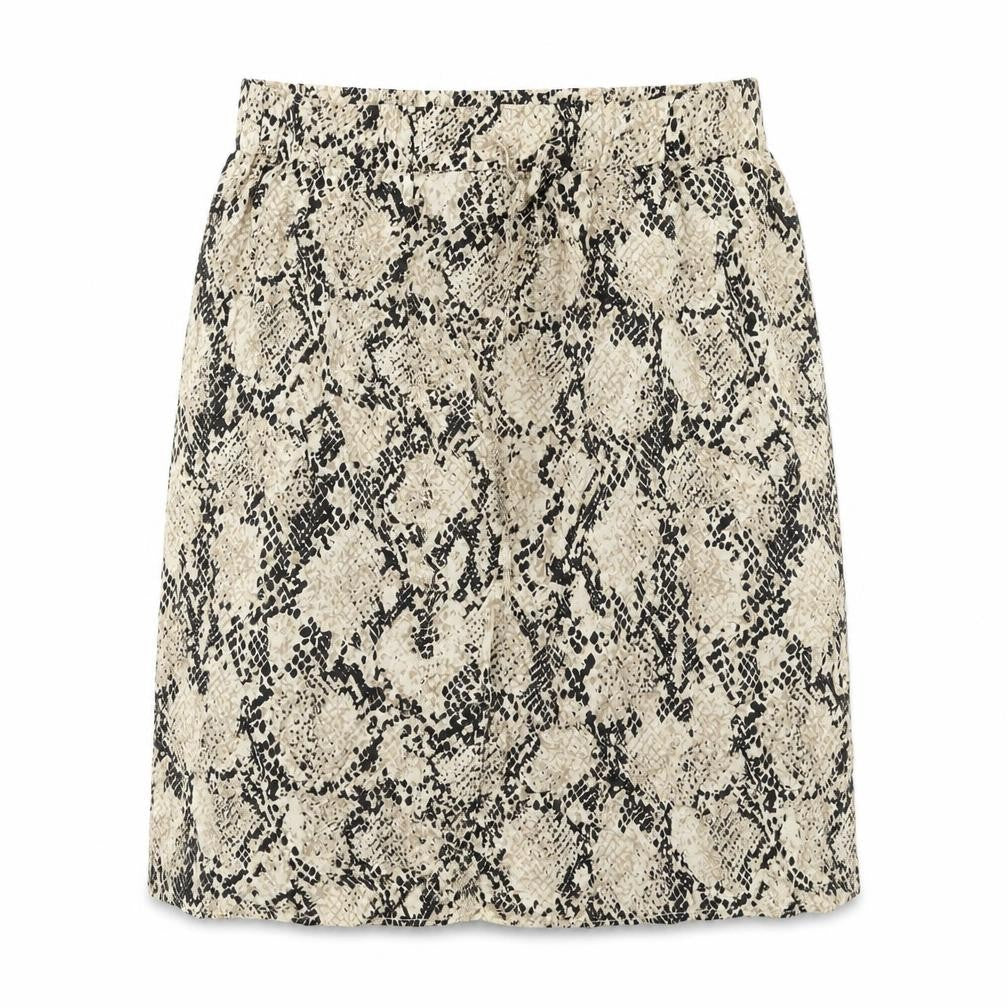 Marks and Spencer Womens Beige Animal Print Viscose A-Line Skirt Size 16 Drawstring - Snakeskin pattern