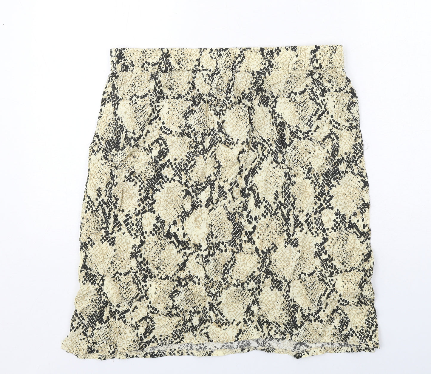 Marks and Spencer Womens Beige Animal Print Viscose A-Line Skirt Size 16 Drawstring - Snakeskin pattern