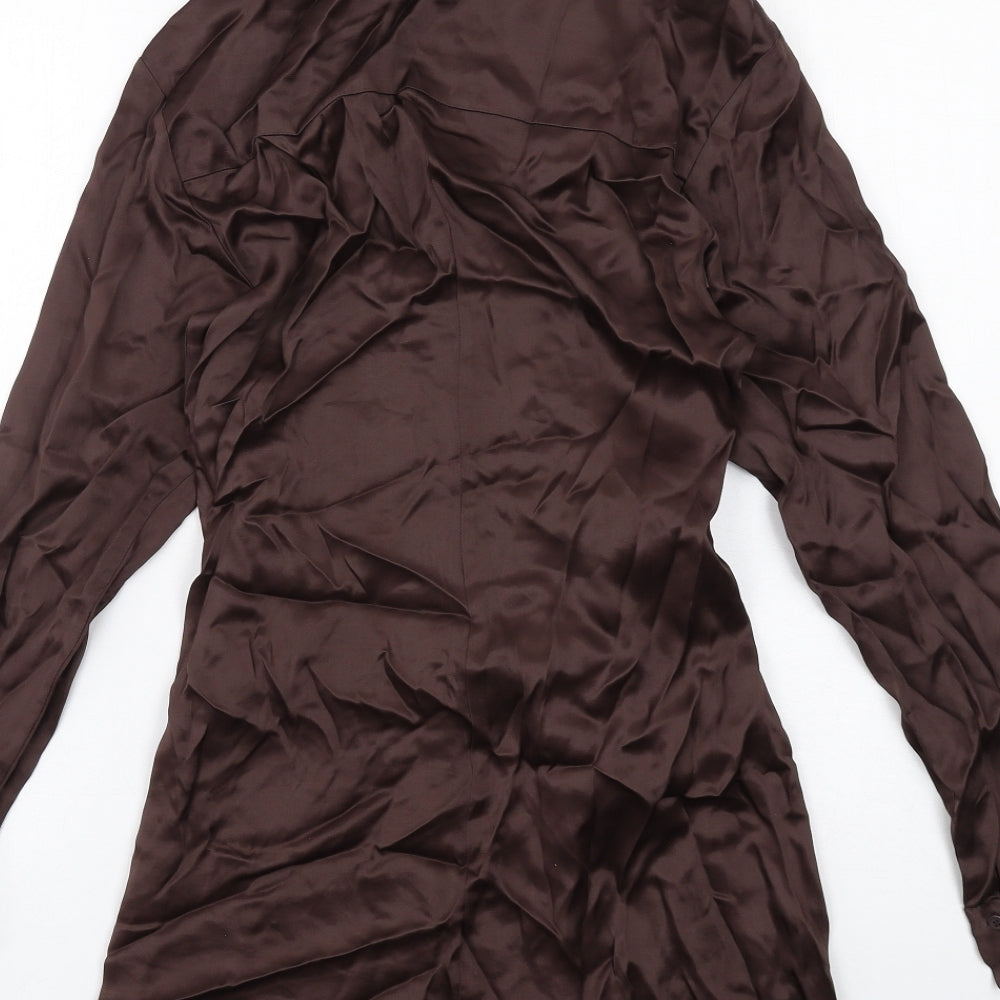 Zara Womens Brown Viscose Shirt Dress Size XS Collared Button