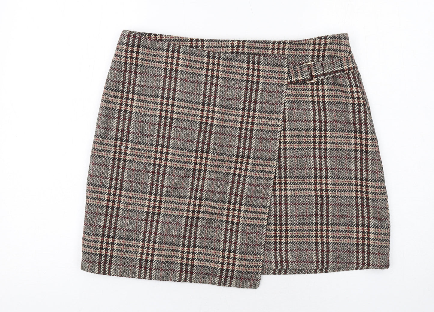 NEXT Womens Brown Plaid Polyester A-Line Skirt Size 14 Zip