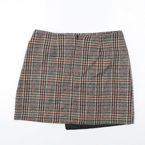 NEXT Womens Brown Plaid Polyester A-Line Skirt Size 14 Zip
