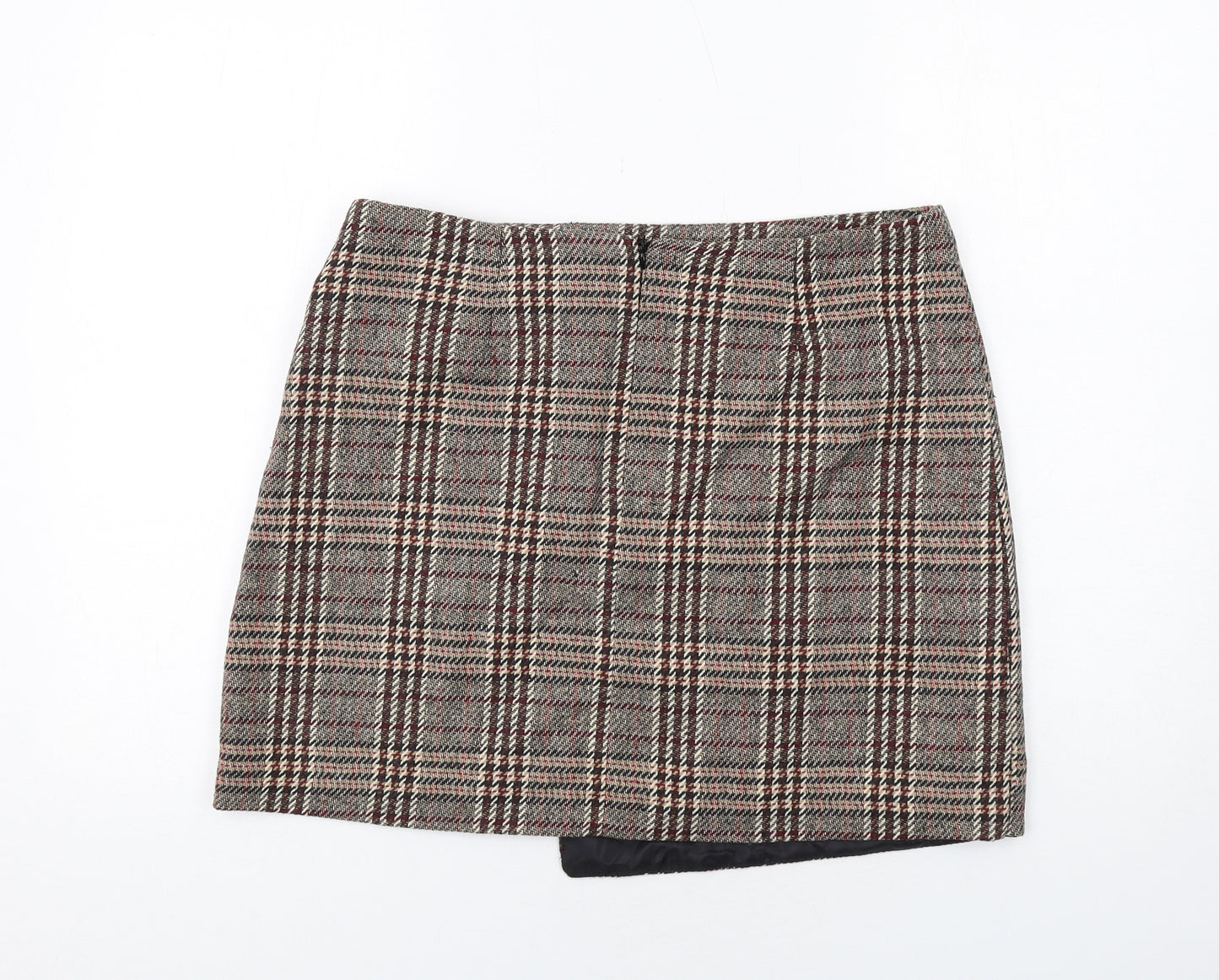 NEXT Womens Brown Plaid Polyester A-Line Skirt Size 14 Zip