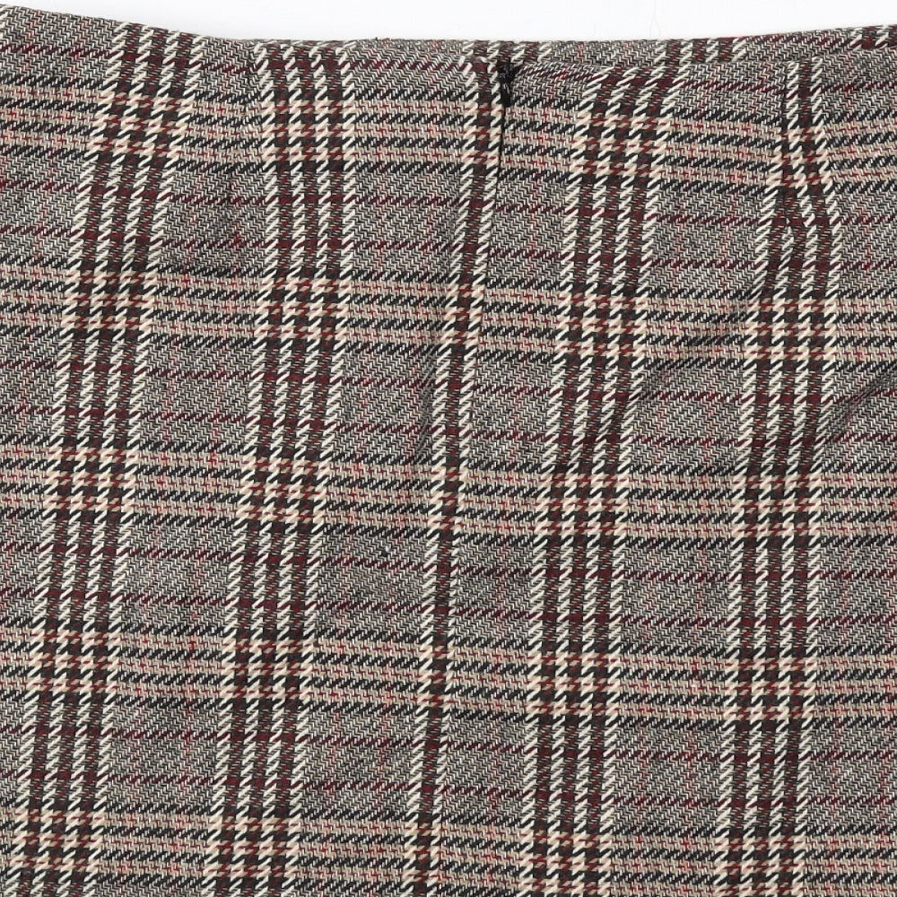 NEXT Womens Brown Plaid Polyester A-Line Skirt Size 14 Zip