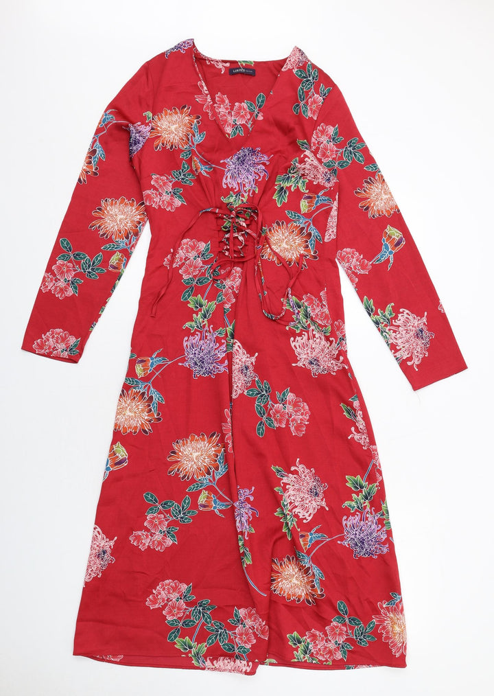 Limited Edition Womens Red Floral Polyester A-Line Size 8 V-Neck Pullover