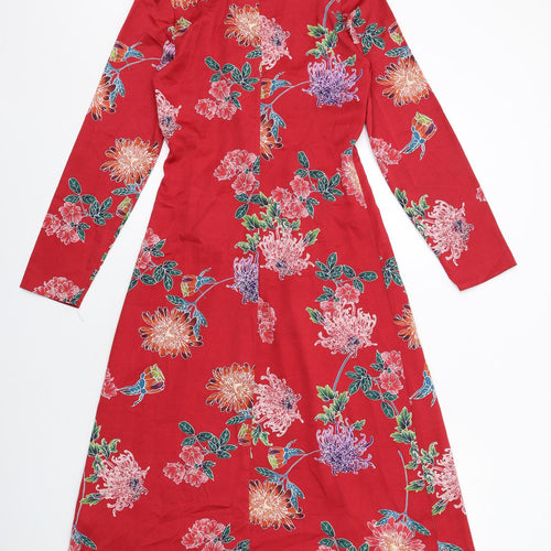 Limited Edition Womens Red Floral Polyester A-Line Size 8 V-Neck Pullover