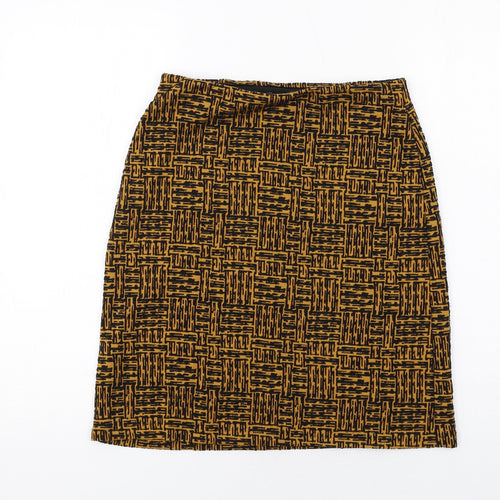 Marks and Spencer Womens Yellow Geometric Polyester A-Line Skirt Size 8