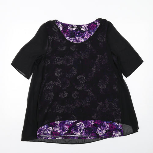 Bonmarché Womens Black Floral Polyester Basic Blouse Size 14 Boat Neck