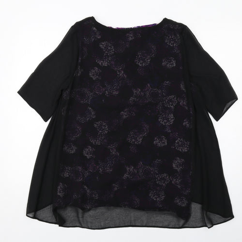 Bonmarché Womens Black Floral Polyester Basic Blouse Size 14 Boat Neck