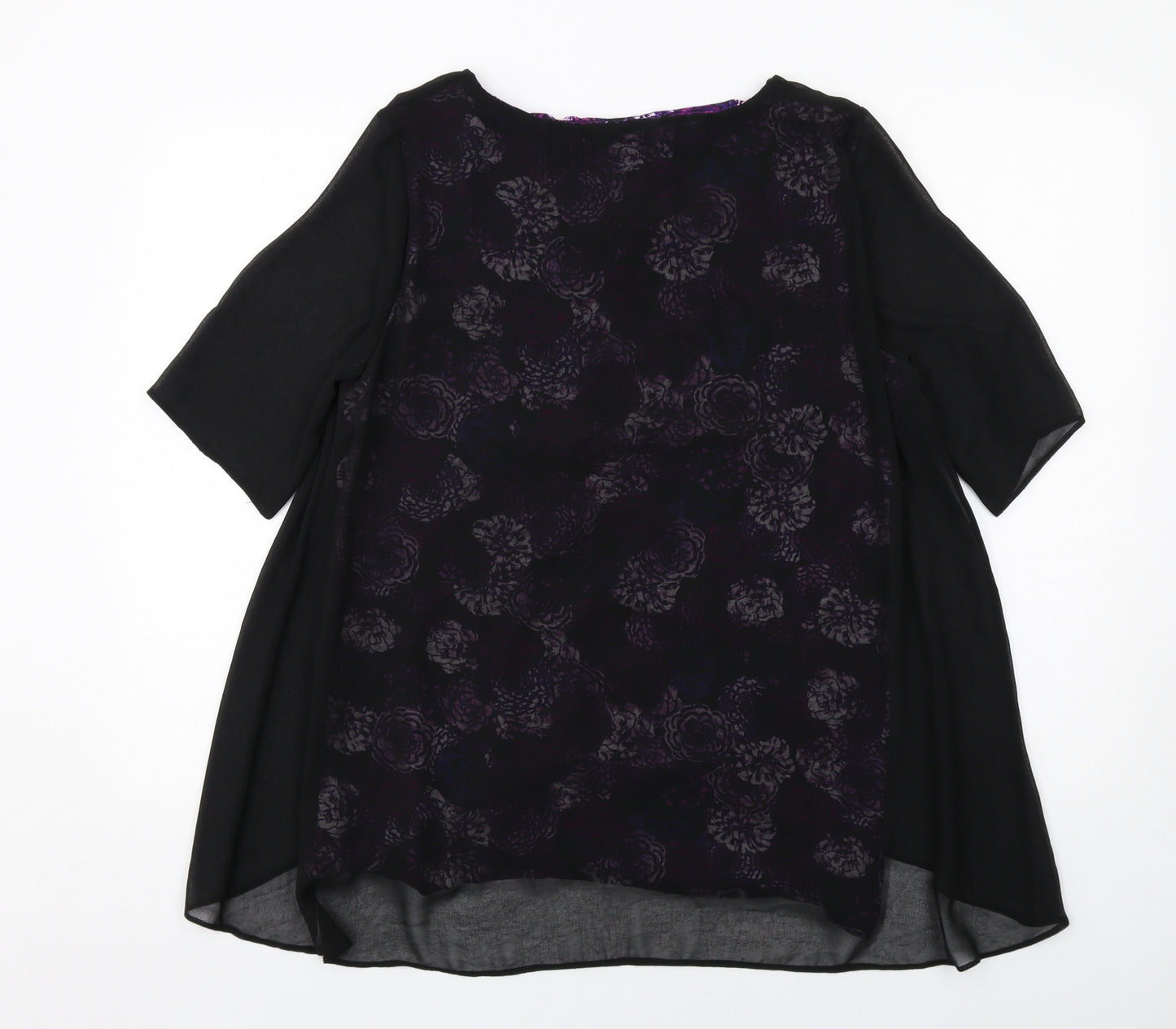 Bonmarché Womens Black Floral Polyester Basic Blouse Size 14 Boat Neck