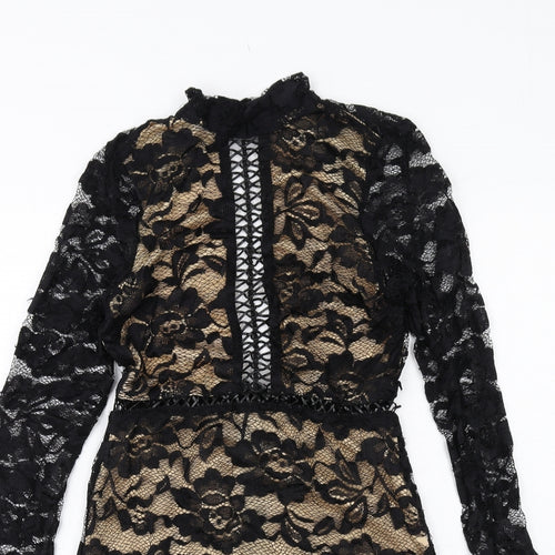 PRETTYLITTLETHING Womens Black Polyester Shift Size 10 Mock Neck Zip - Open Back