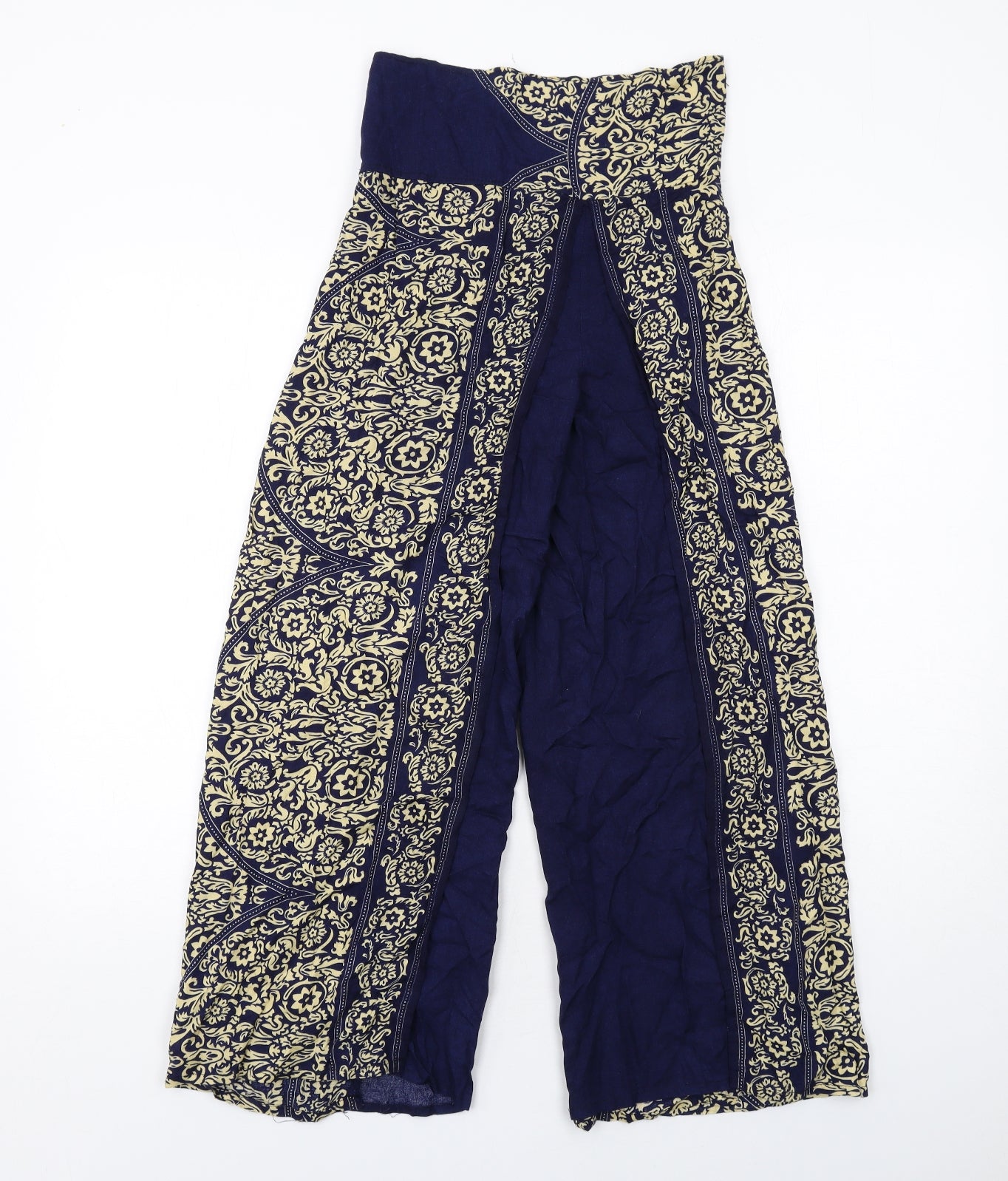 Apricot Womens Blue Geometric Viscose Trousers Size S Regular