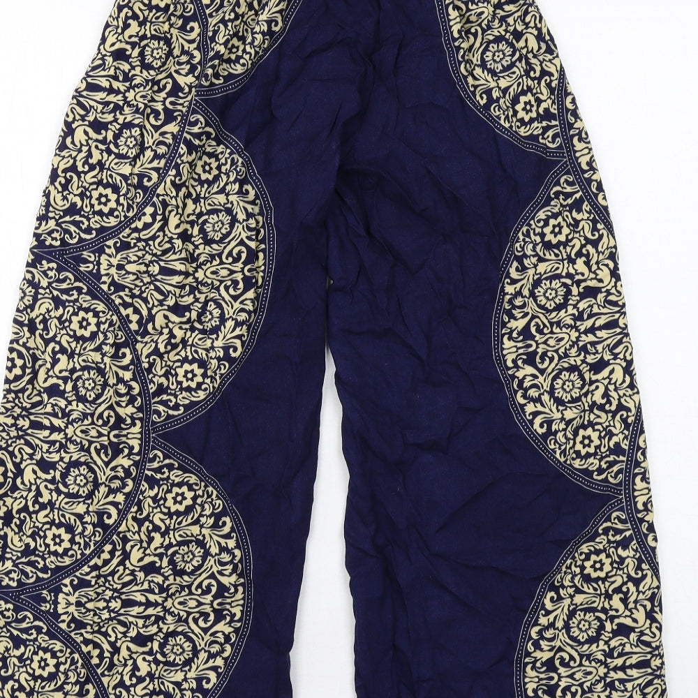 Apricot Womens Blue Geometric Viscose Trousers Size S Regular
