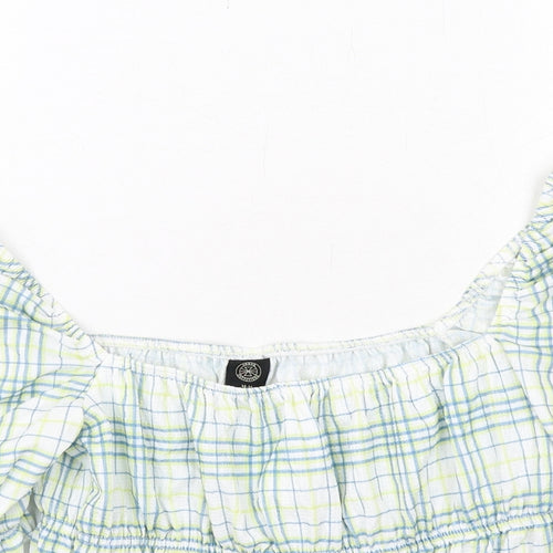 Urban Outfitters Womens Multicoloured Plaid Polyester Cropped Blouse Size M Square Neck - Puff Sleeve