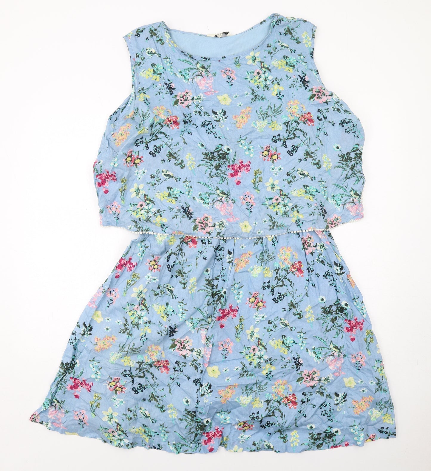 Brave Soul Womens Blue Floral Viscose A-Line Size 22 Round Neck Pullover