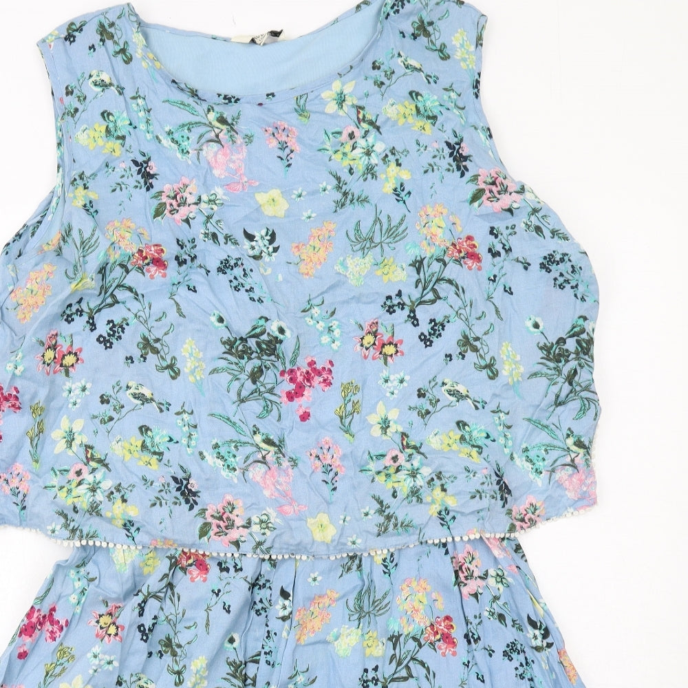 Brave Soul Womens Blue Floral Viscose A-Line Size 22 Round Neck Pullover