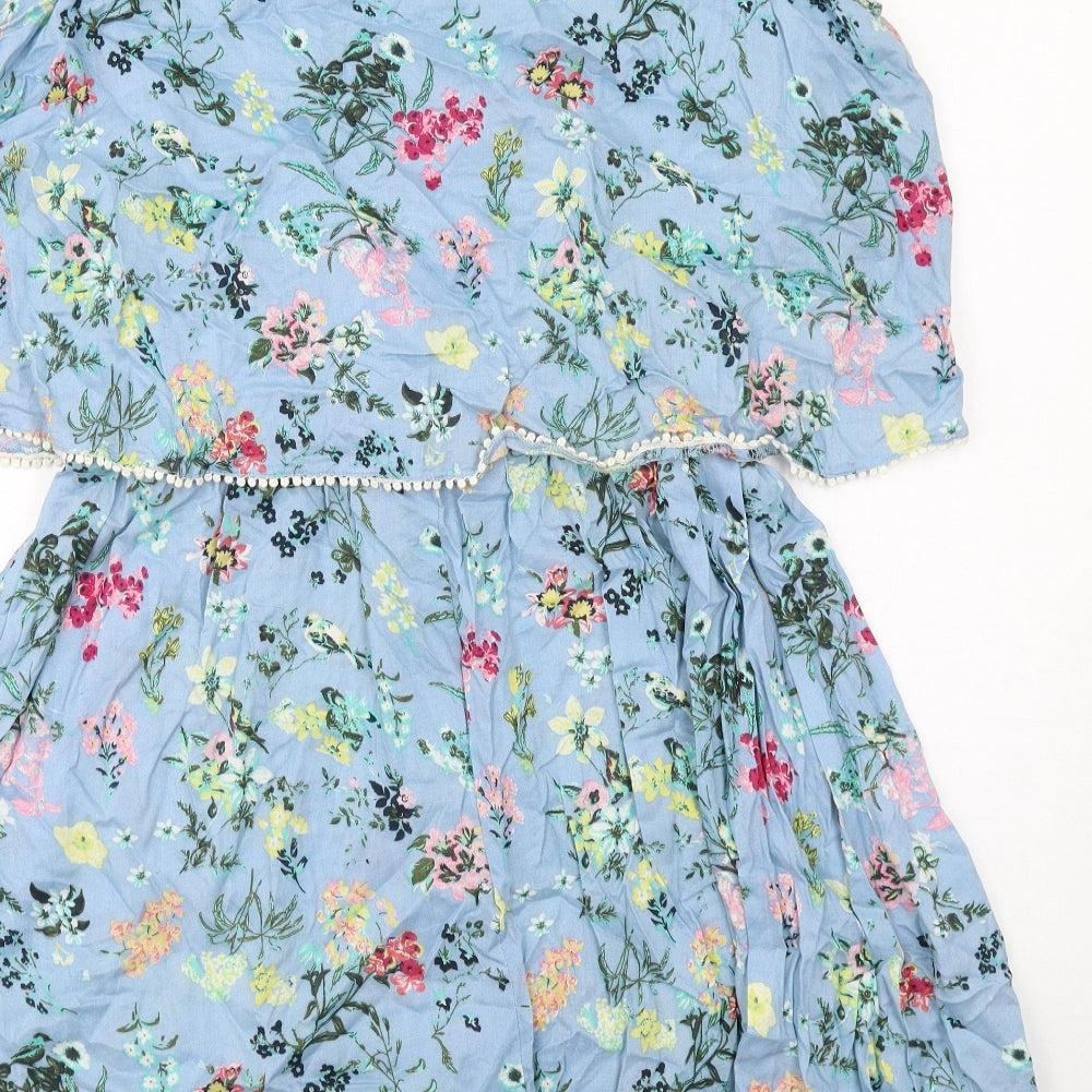 Brave Soul Womens Blue Floral Viscose A-Line Size 22 Round Neck Pullover