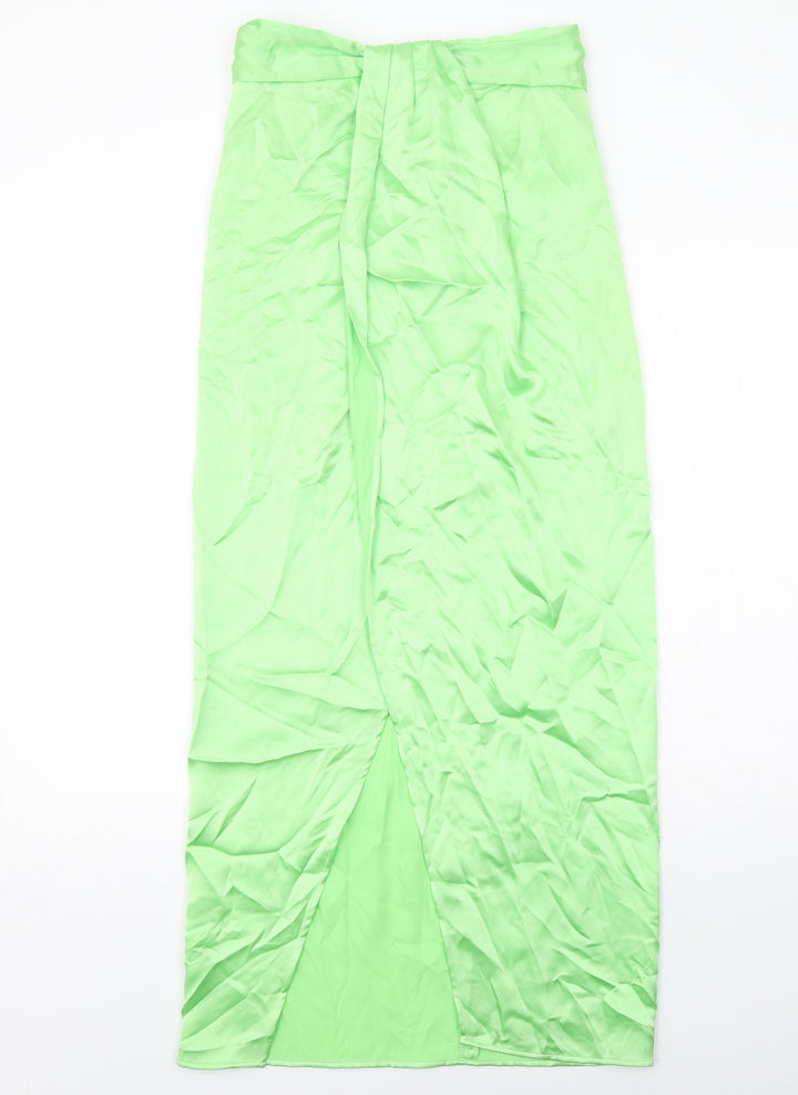 Zara Womens Green Polyester Maxi Skirt Size S Zip
