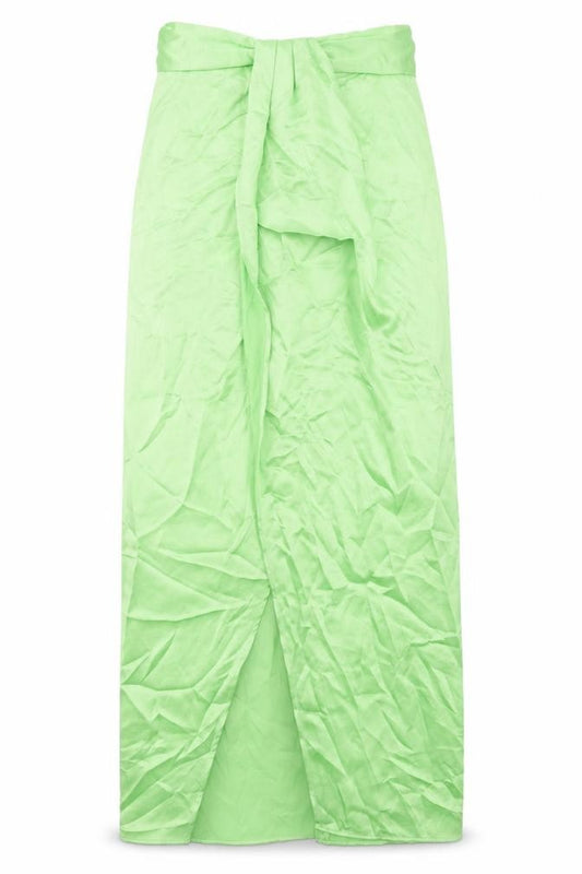 Front view of Zara women’s green polyester maxi skirt, size S, zip