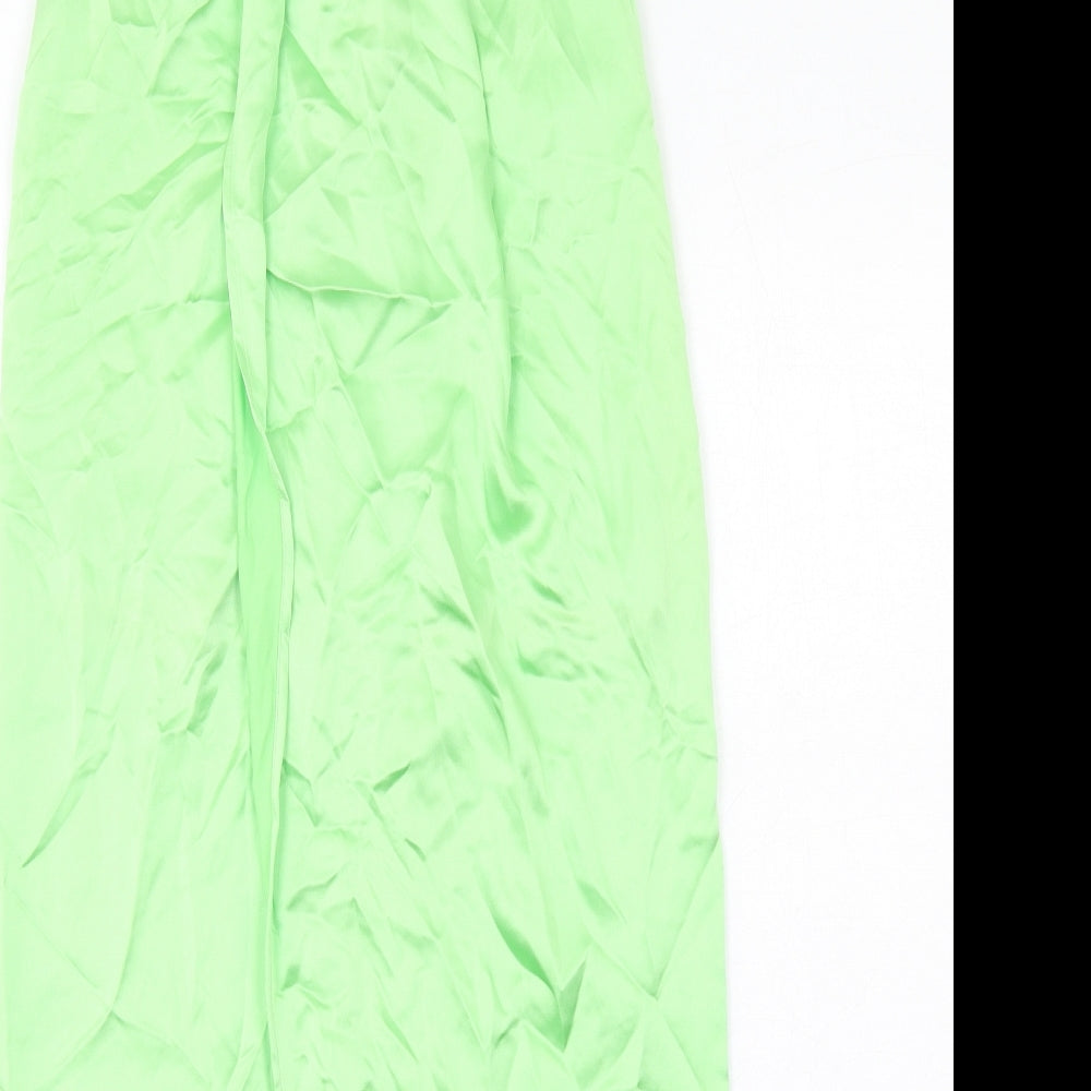 Zara Womens Green Polyester Maxi Skirt Size S Zip