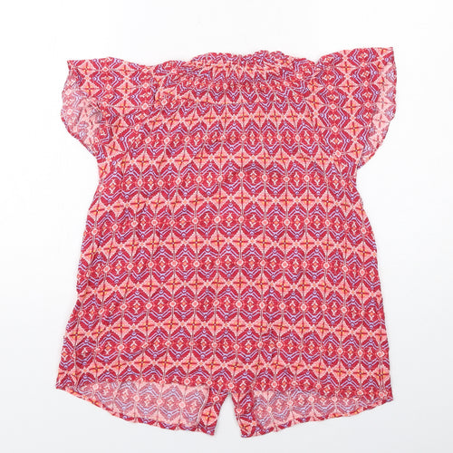 Monsoon Womens Red Geometric Viscose Basic Button-Up Size M Round Neck