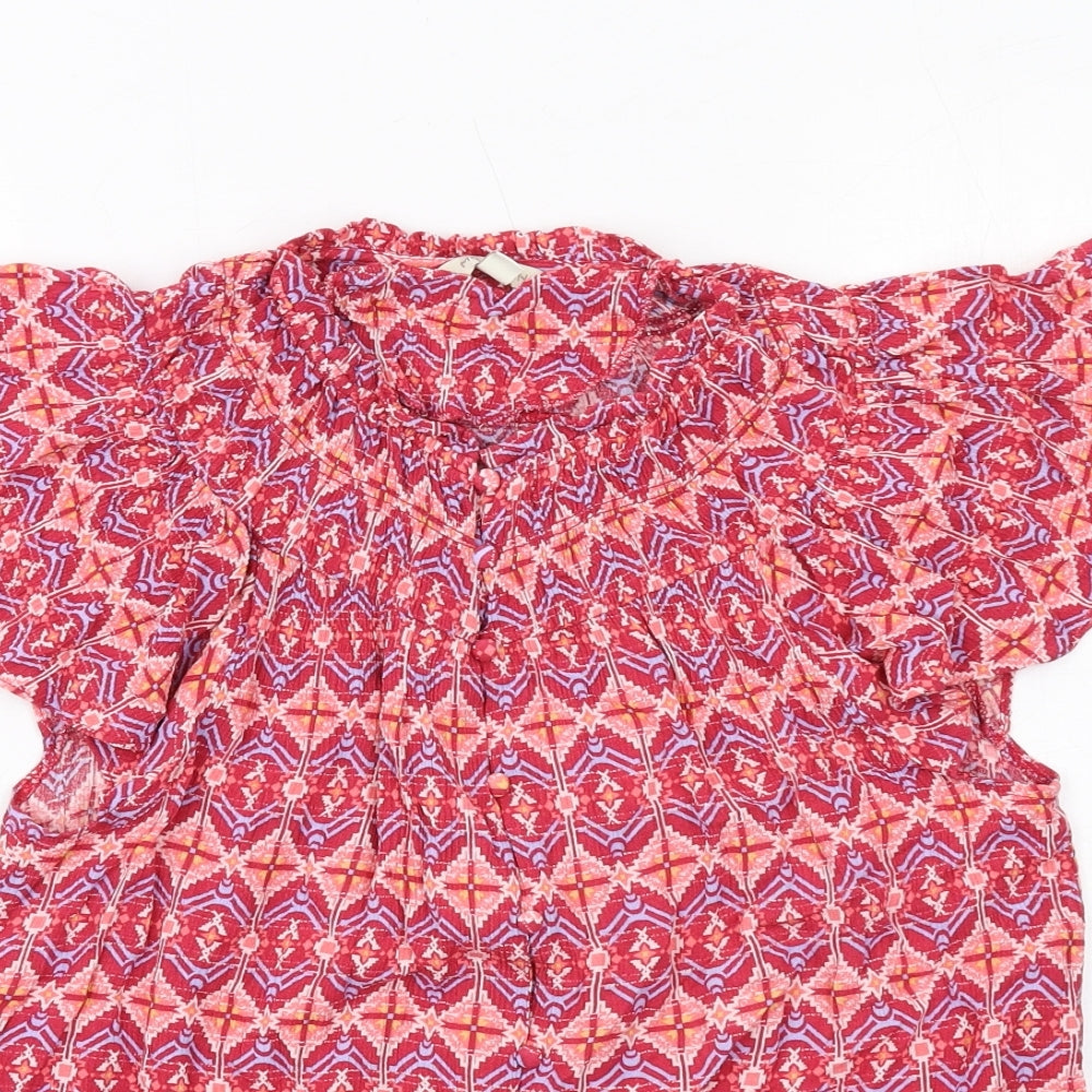 Monsoon Womens Red Geometric Viscose Basic Button-Up Size M Round Neck