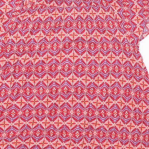 Monsoon Womens Red Geometric Viscose Basic Button-Up Size M Round Neck