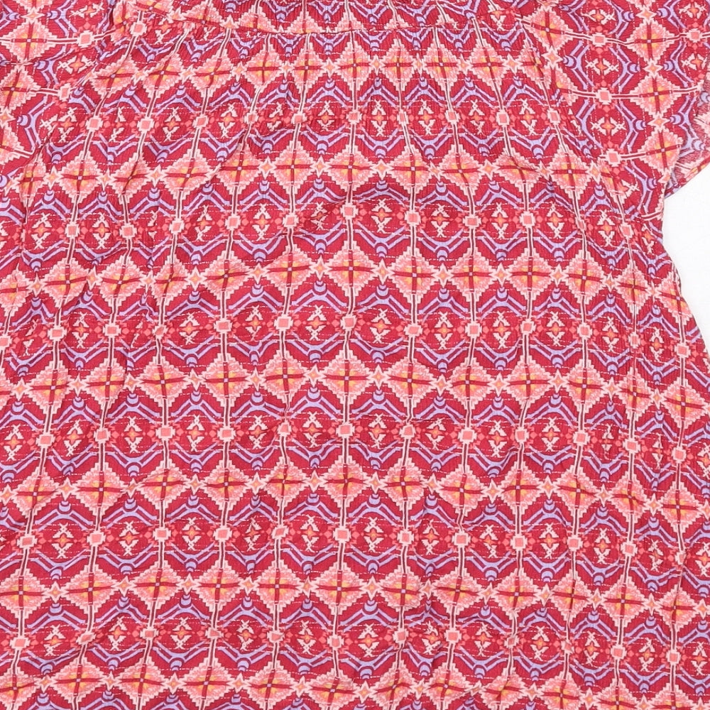 Monsoon Womens Red Geometric Viscose Basic Button-Up Size M Round Neck