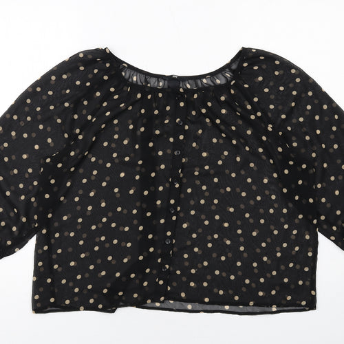 H&M Womens Black Polka Dot Polyester Basic Blouse Size 6 Round Neck