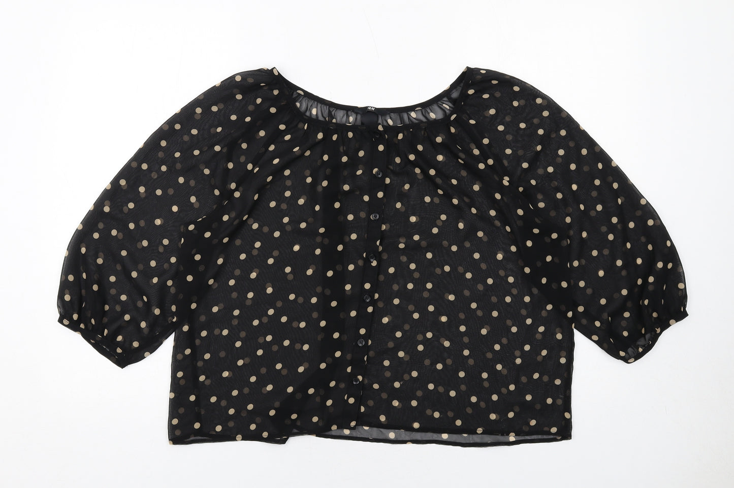 H&M Womens Black Polka Dot Polyester Basic Blouse Size 6 Round Neck