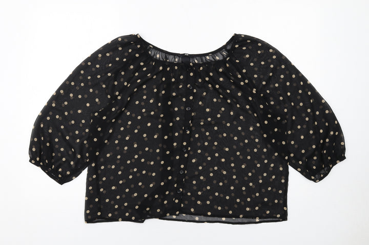 H&M Womens Black Polka Dot Polyester Basic Blouse Size 6 Round Neck
